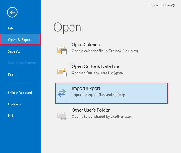 click Open & Export to import EML to Outlook