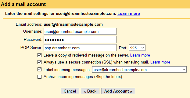 dreamhost email forwarding to Gmail