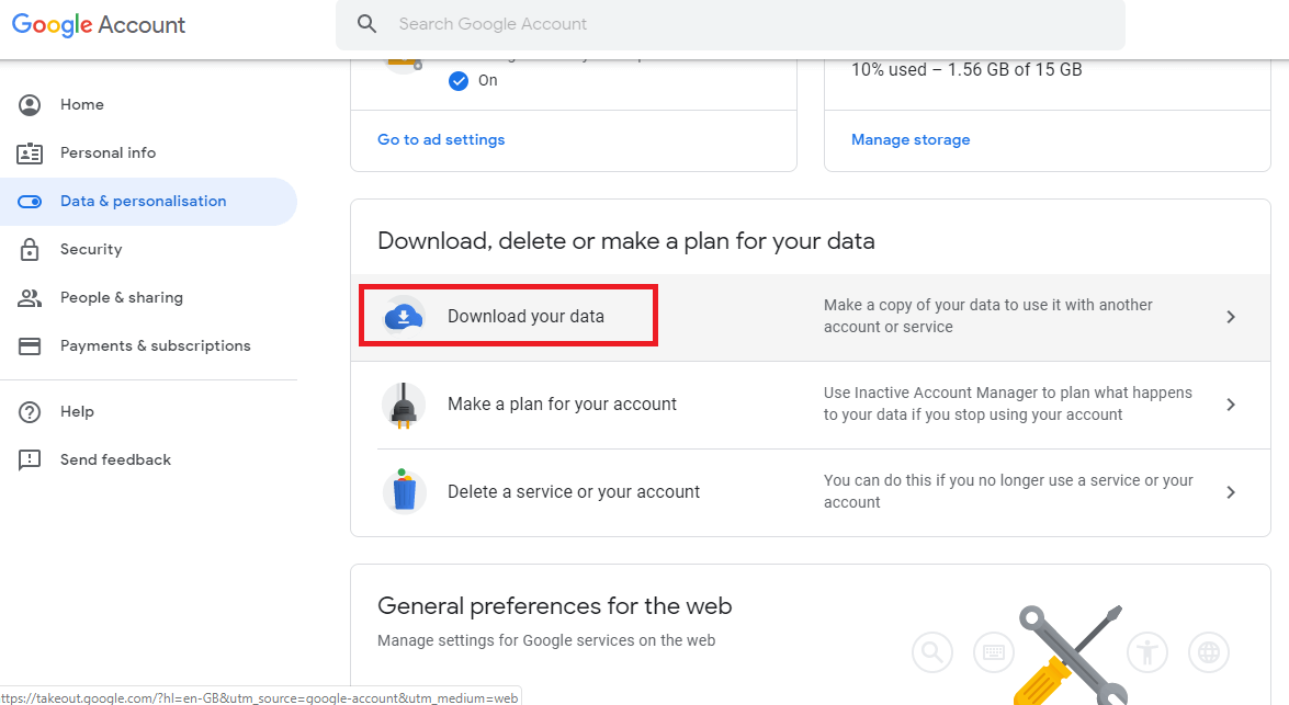 upload google takeout data to external hard drive