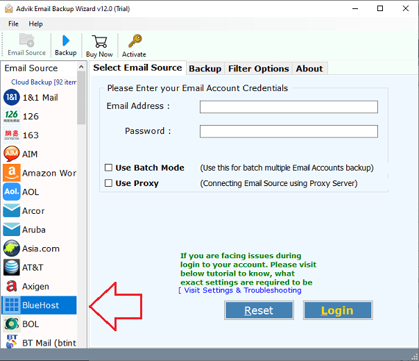 Select BlueHost Mail option