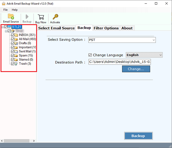 select earthlink mailbox folders