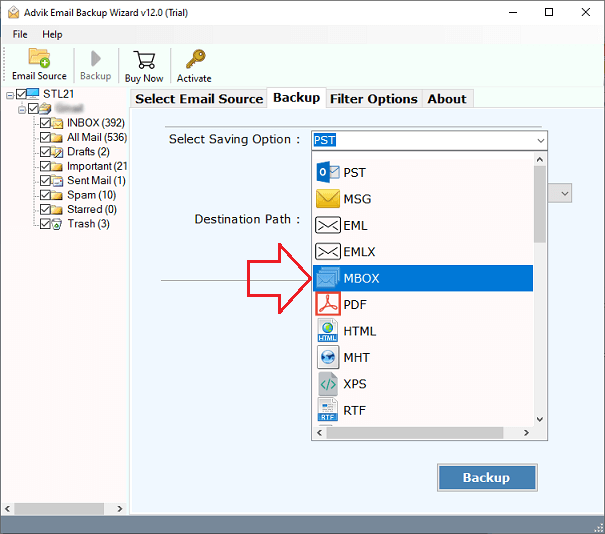 select MBOX form saving option