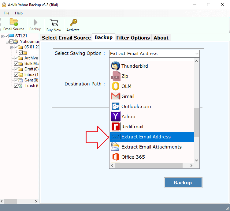 choose extract email address option