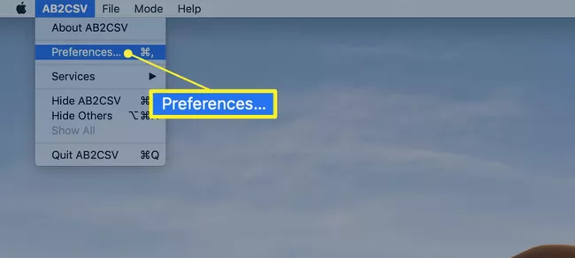Click "AB2CSV" in the menu bar