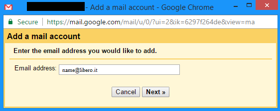 Enter your full libero Mail email address