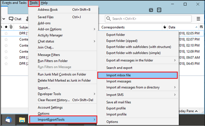 import mailbox file in ms outlook