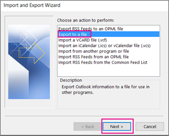 click on export to a file