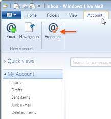 choose accounts and then email option in windows live mail