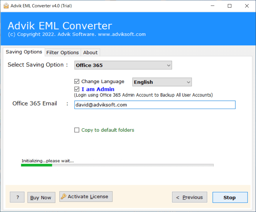 click convert  to import eml files to office 365
