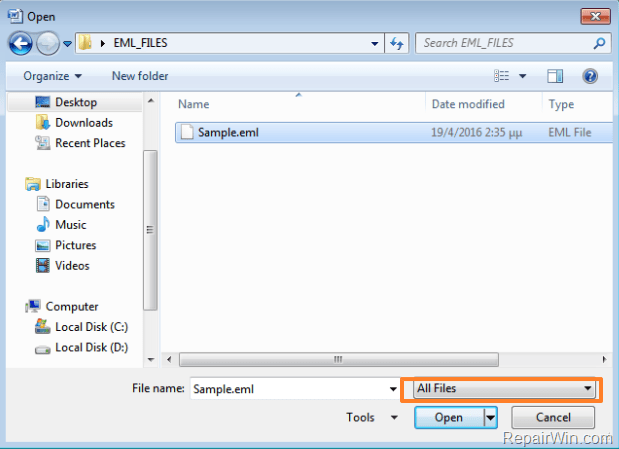 repair corrupt EML files