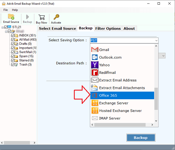 select Office 365 as the save option