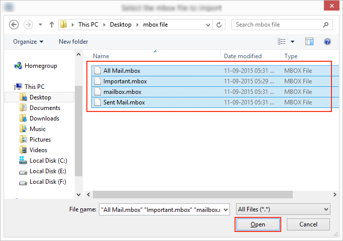 select mbox file