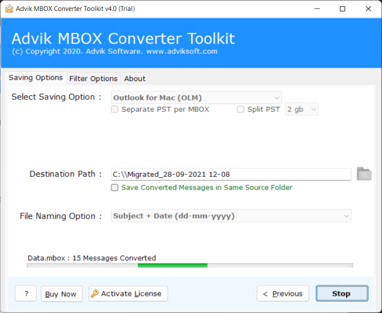press convert button to import mbox into outlook mac