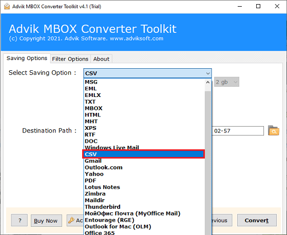 Choose the CSV saving option 