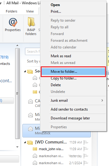 right-click and select the Move to folder
