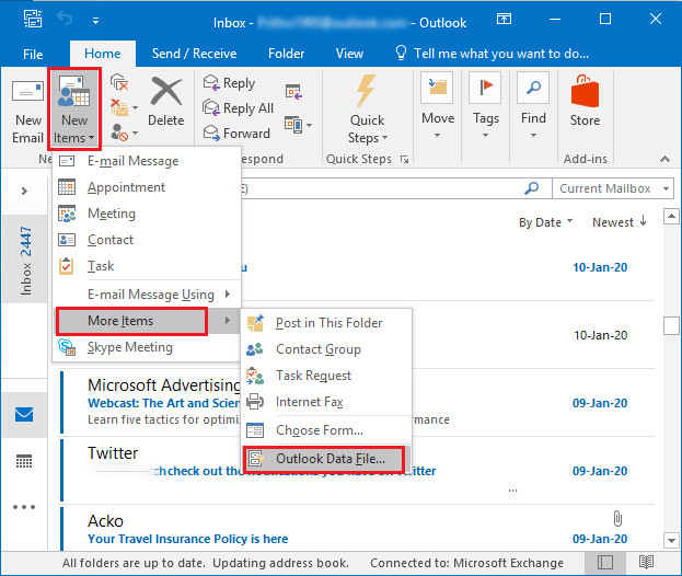 combine Multiple PST files into one in Outlook 