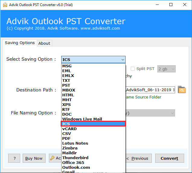 convert pst to ics