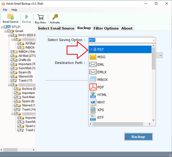 choose pst as a saving option