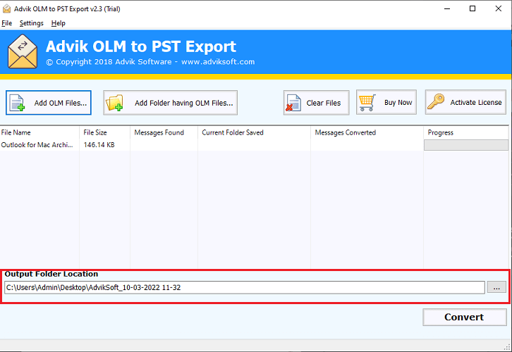 export OLM files to PST