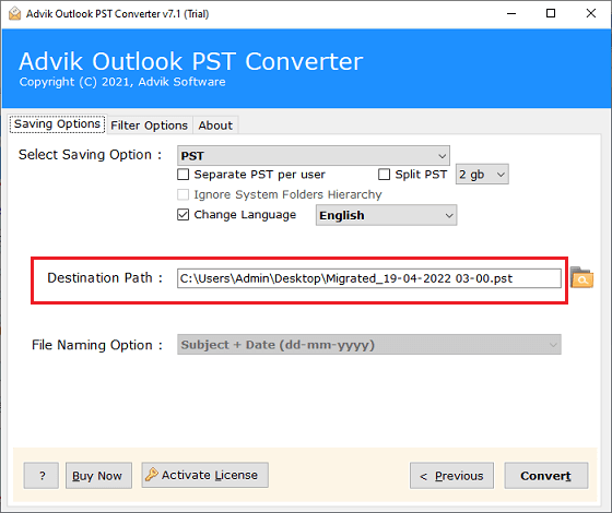 break large pst file by year