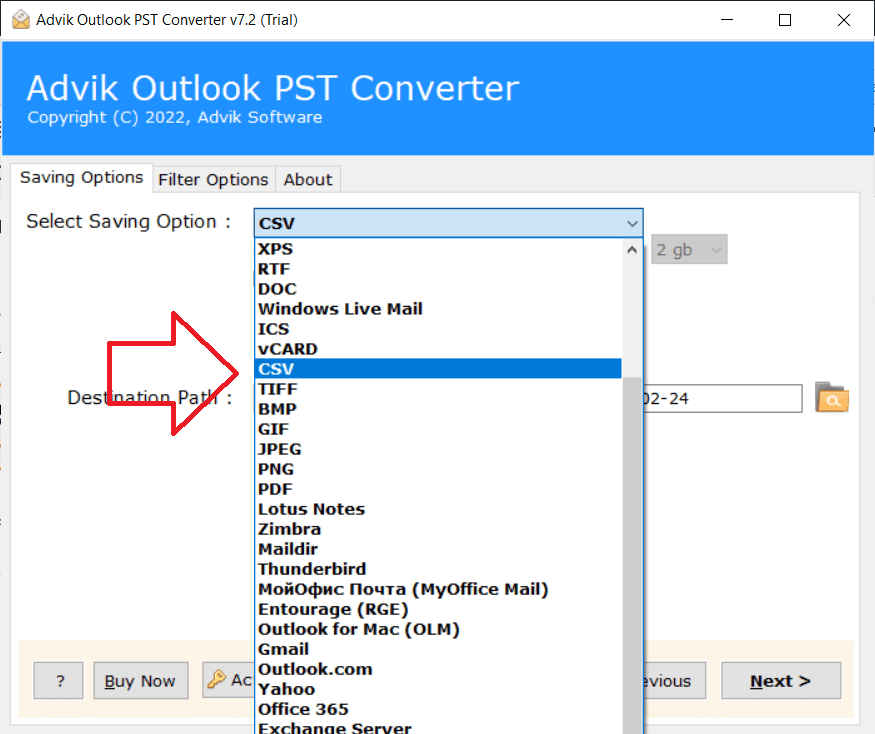 Select CSV as a saving option