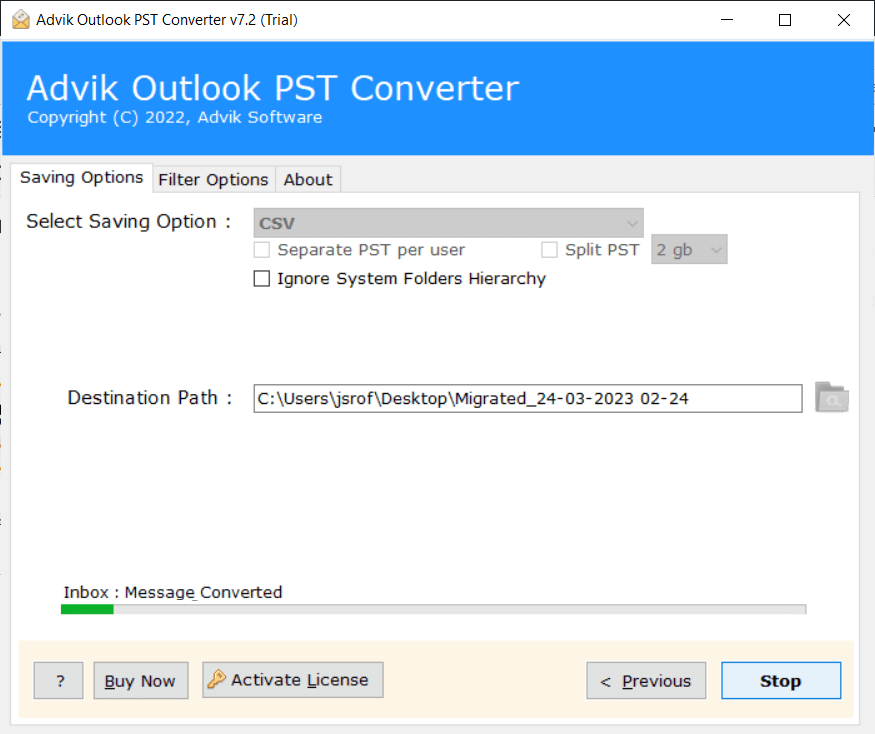 click next to convert Outlook emails to excel