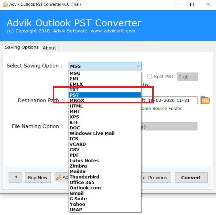 Split PST File by Year