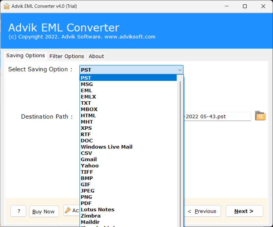 Create Outlook PST File from EML Files