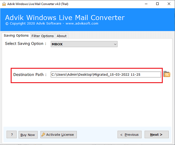 Select the destination path to your hard drive