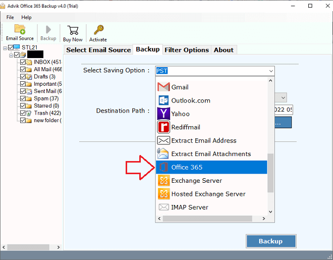 Choose the Office 365 saving option