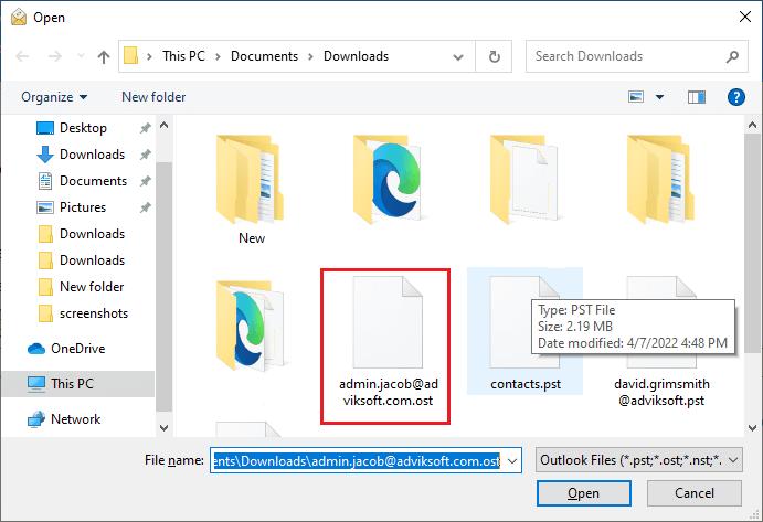 Open OST File in Outlook 2019, 2016