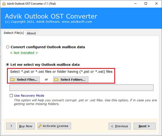 Importa file OST in Microsoft Outlook 2016 