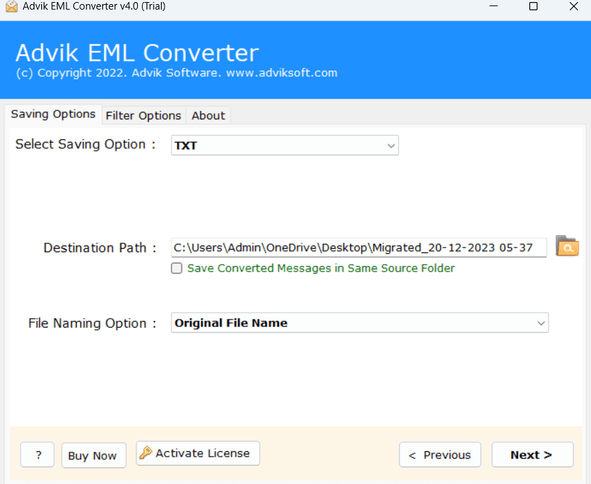 browse location and click convert to extract attachments from EML files