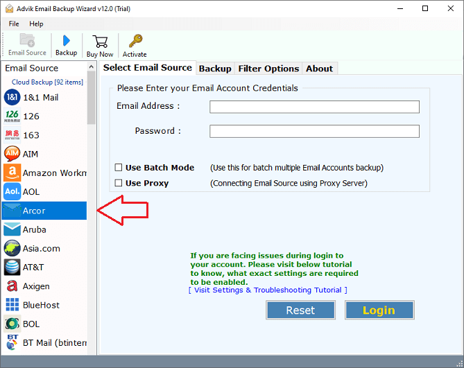 Backup Arcor Emails