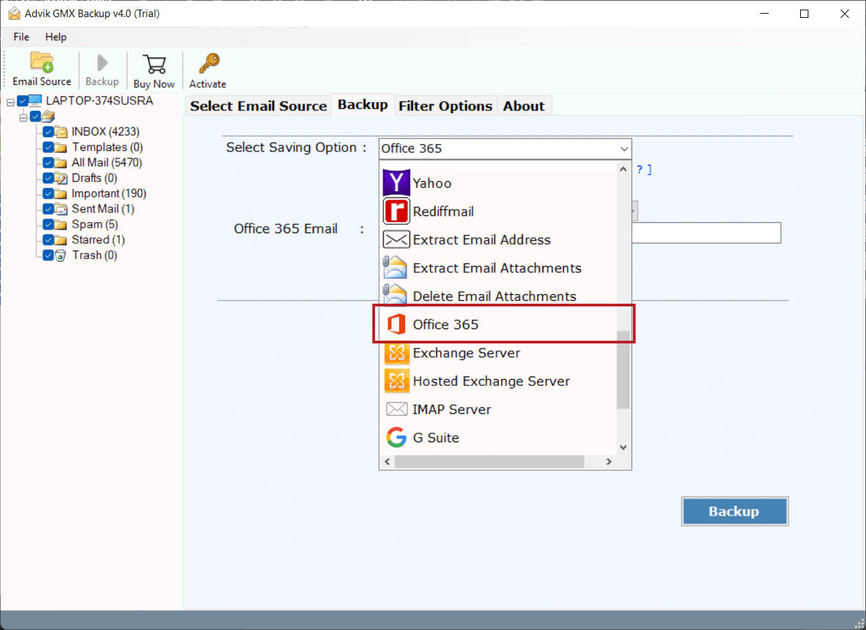 select office 365 as a saving option