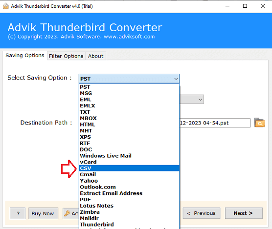 choose csv as a saving option