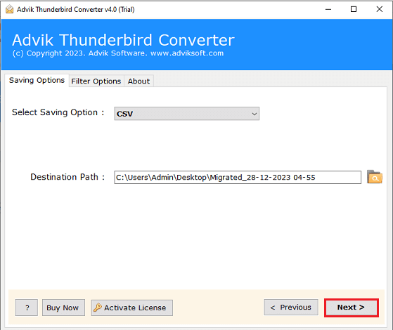 click convert to export thunderbird emails to excel csv