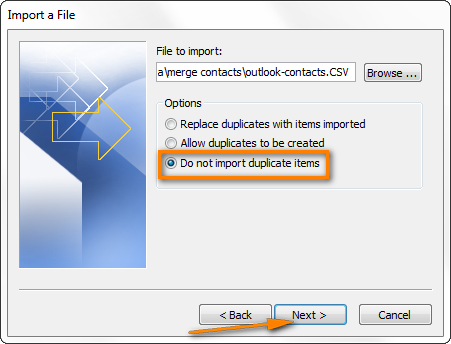 outlook, do not import duplicate items