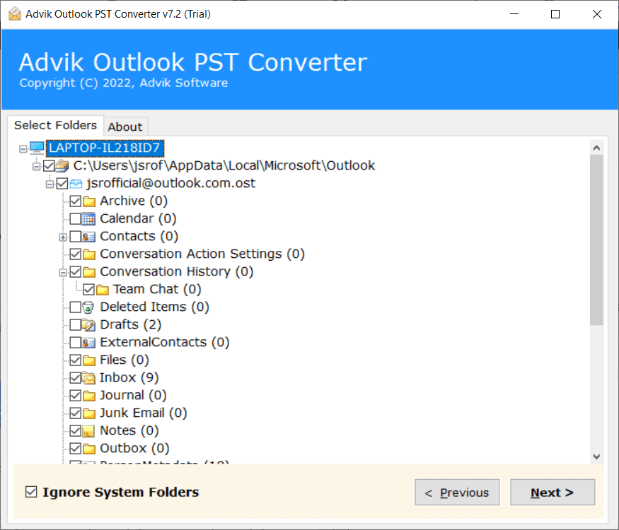 Select the required folders of your choice