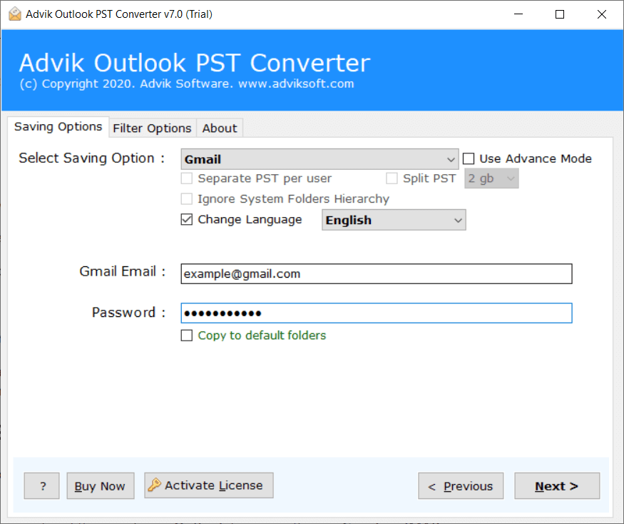 enter Gmail details & click Convert to export emails from Outlook 2016 to Gmail