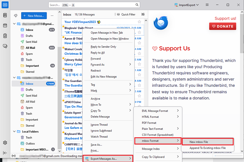 choose export messages as mbox format option