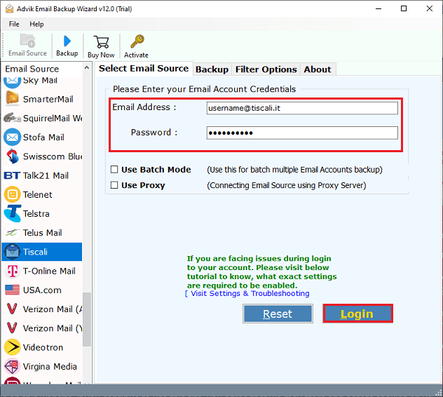 backup tiscali emails to pc