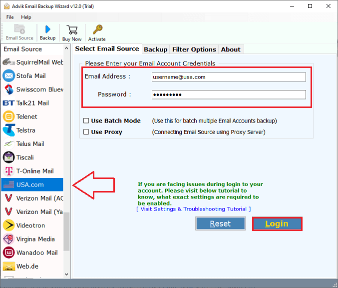 enter USA.com account details