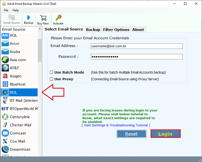 enter bol mail login details