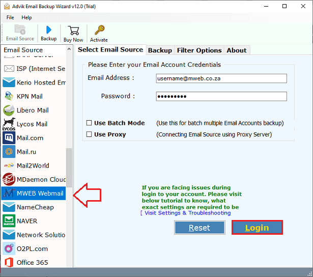 enter mweb account details