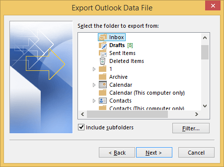 export imap to pst