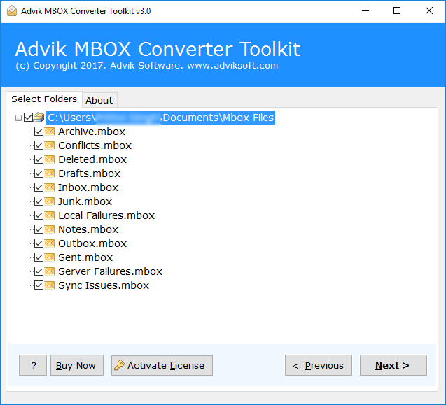 choose the required MBOX email folders