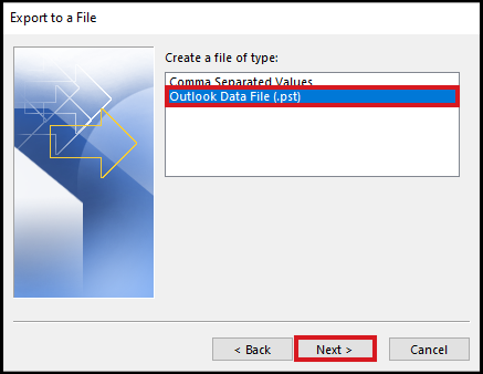 choose Outlook data file (.pst)