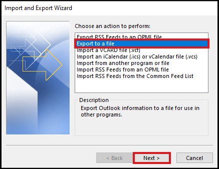 Select Export to a file