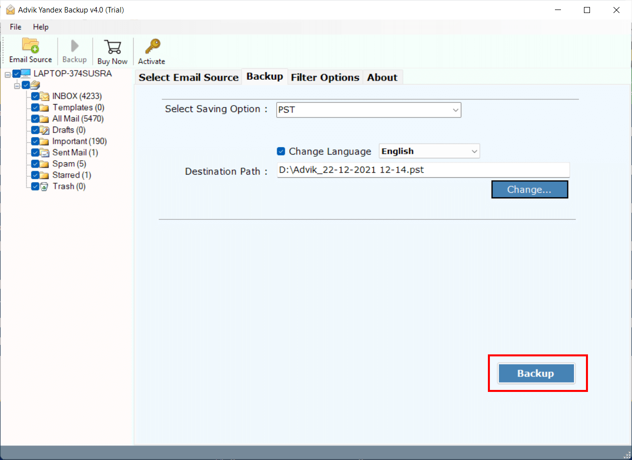 export yandex mailbox to pst